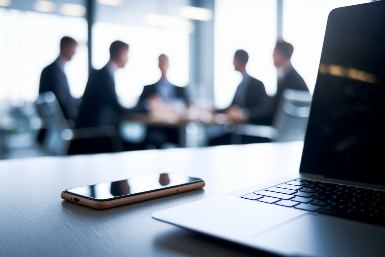 bureau-smartphone-ordinateur-reunion-floue