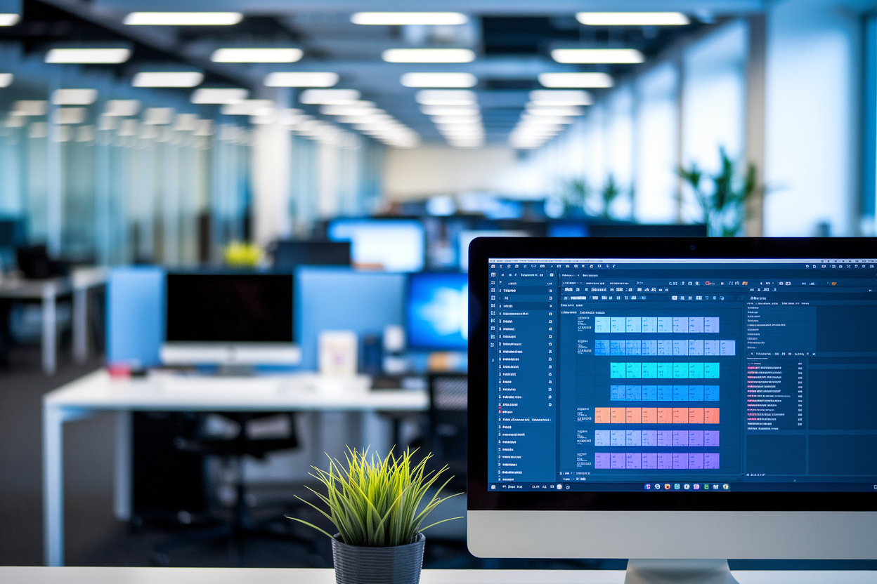 bureau-ecran-interface-floue