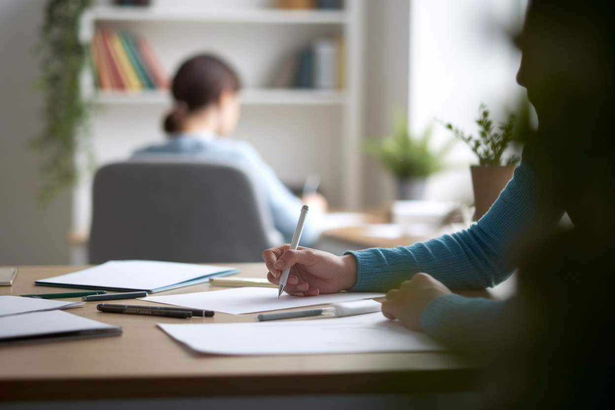 bureau-personne-dos-dessin-plantes